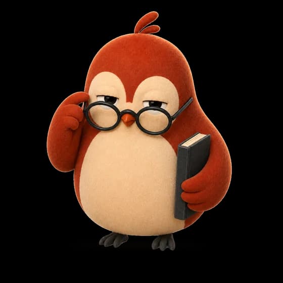 Oulie mascot, an owl peering over glasses